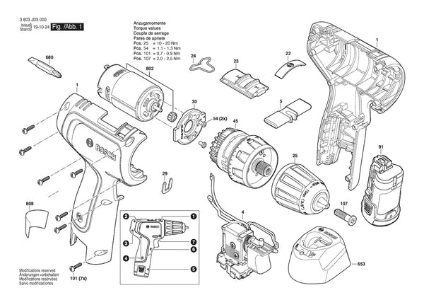 Vue éclatée Bosch EasyDrill 1200 3 603 JD3 000 - page 1