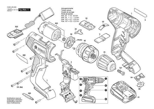 Vue éclatée Bosch UniversalDrill 18V 3 603 JD4 000 - page 1