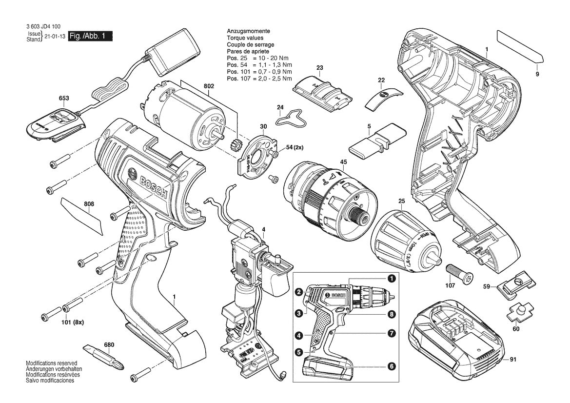 Vue éclatée Bosch UniversalImpact 18V 3 603 JD4 100 - page 1