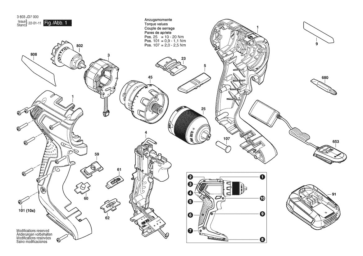 Vue éclatée Bosch UniversalDrill 18V-60 3 603 JD7 000 - page 1