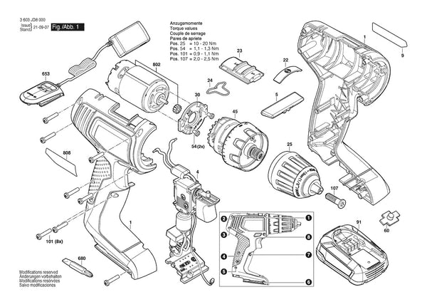 Vue éclatée Bosch EasyDrill 18V 3 603 JD8 006 - page 1