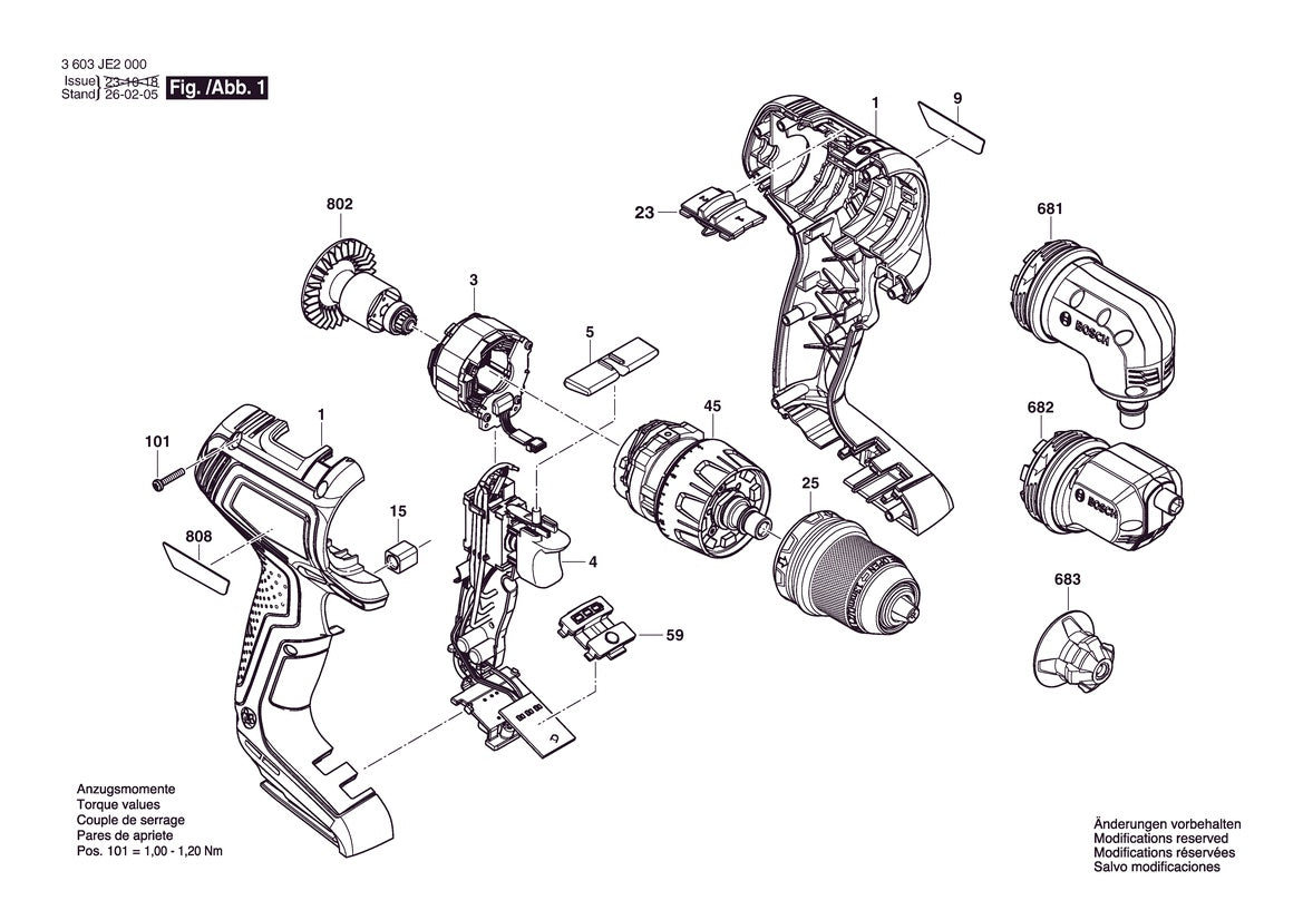 Vue éclatée Bosch AdvancedDrill 18V-80 3 603 JE2 000 - page 1