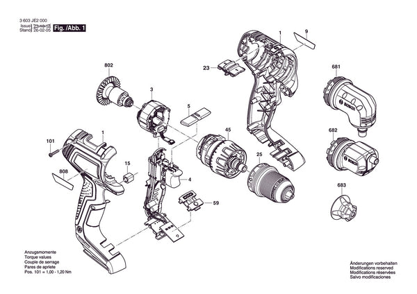 Vue éclatée Bosch AdvancedDrill 18V-80 3 603 JE2 000 - page 1