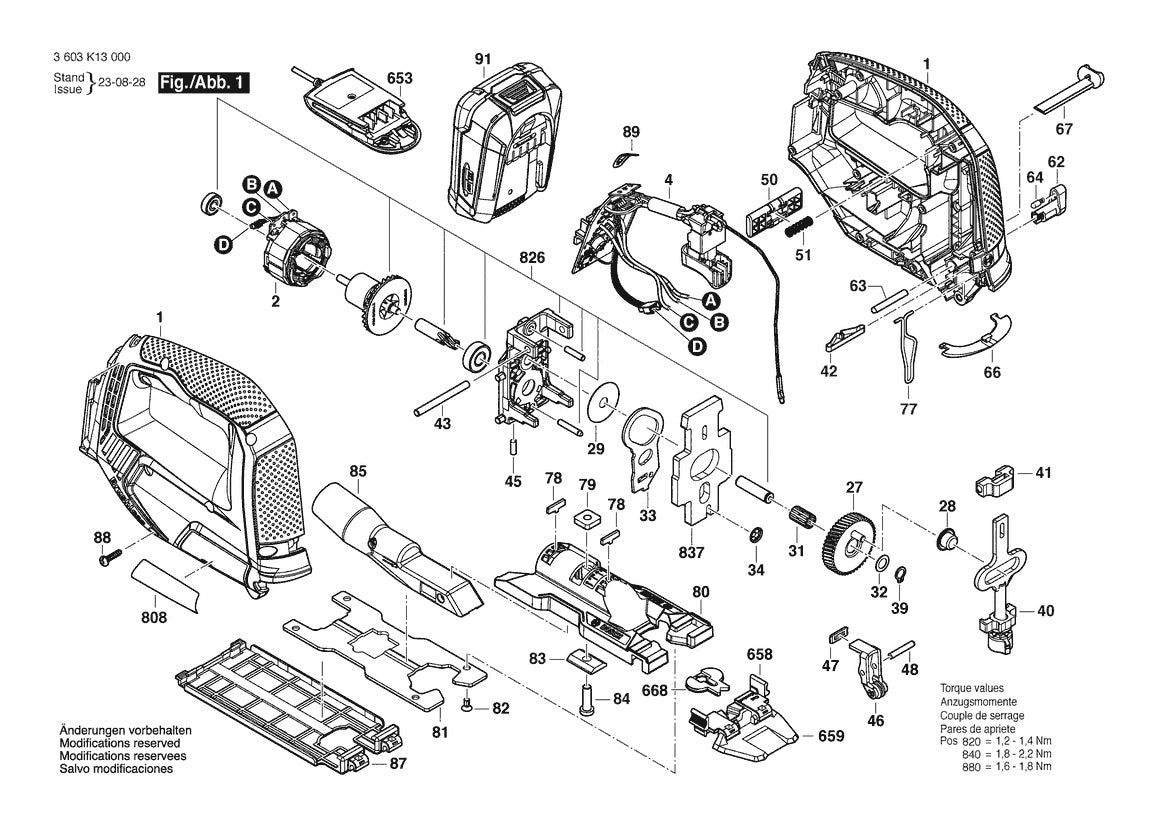 Vue éclatée Bosch AdvancedSaw 18V-140 3 603 K13 000 - page 1