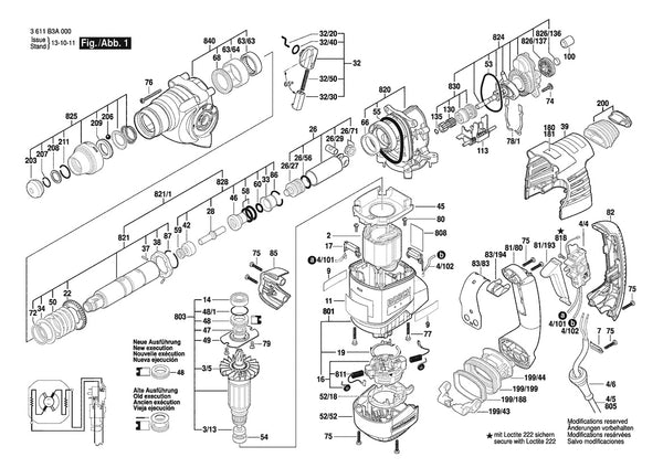 Vue éclatée Bosch GBH 3-28 DRE 3 611 B3A 000 - page 1