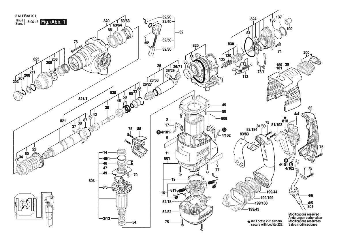 Vue éclatée Bosch GBH 3-28 DRE 3 611 B3A 0E1 - page 1