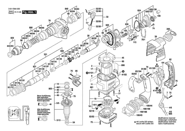 Vue éclatée Bosch GBH 4-28 DFR 3 611 B4A 041 - page 1