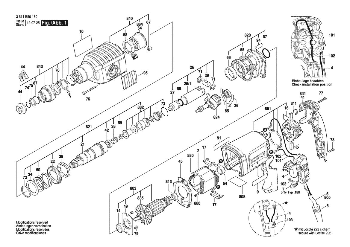 Vue éclatée Bosch GBH 2-22 3 611 B50 180 - page 1