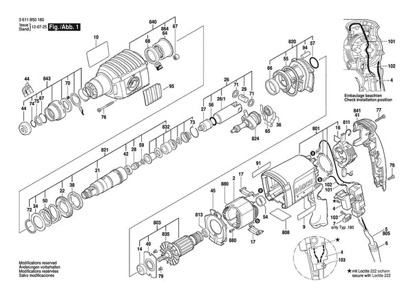 Vue éclatée Bosch GBH 2-22 3 611 B50 180 - page 1