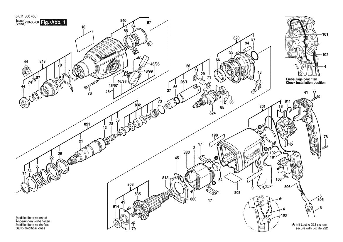 Vue éclatée Bosch GBH 2-23 RE 3 611 B50 400 - page 1