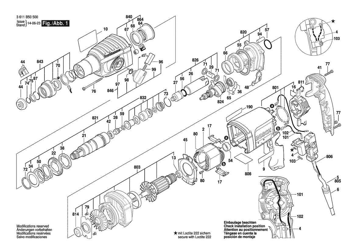 Vue éclatée Bosch GBH 2-23 REA 3 611 B50 500 - page 1