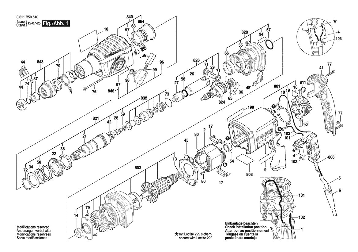 Vue éclatée Bosch 11250VSRD 3 611 B50 510 - page 1