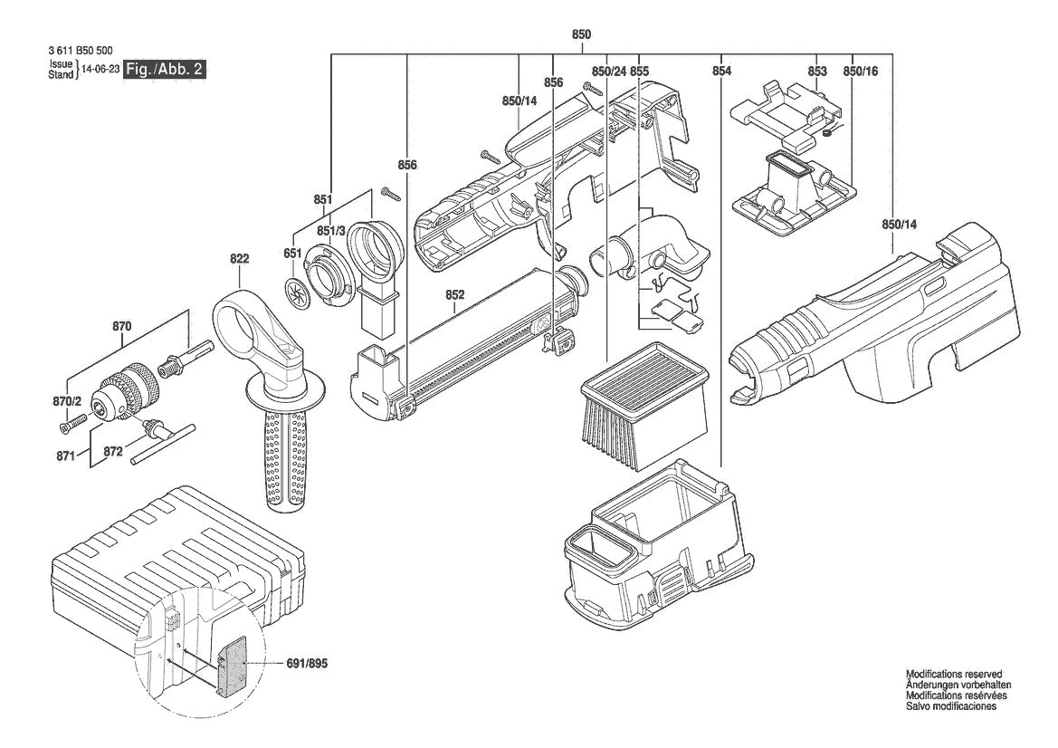 Vue éclatée Bosch GBH 2-23 REA 3 611 B50 530 - page 2