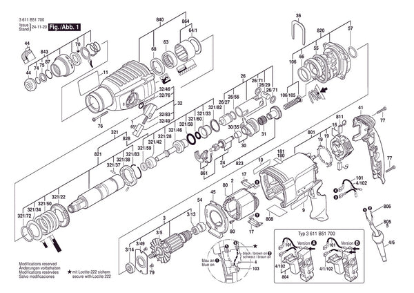 Vue éclatée Bosch GBH 2-26 RE 3 611 B51 700 - page 1