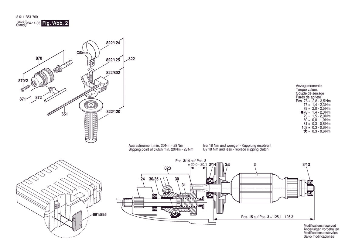 Vue éclatée Bosch GBH 2-26 RE 3 611 B51 700 - page 2