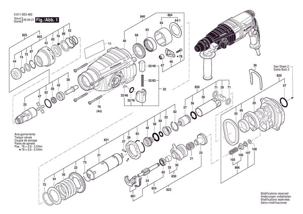 Vue éclatée Bosch GBH 2-26 3 611 B53 440 - page 1
