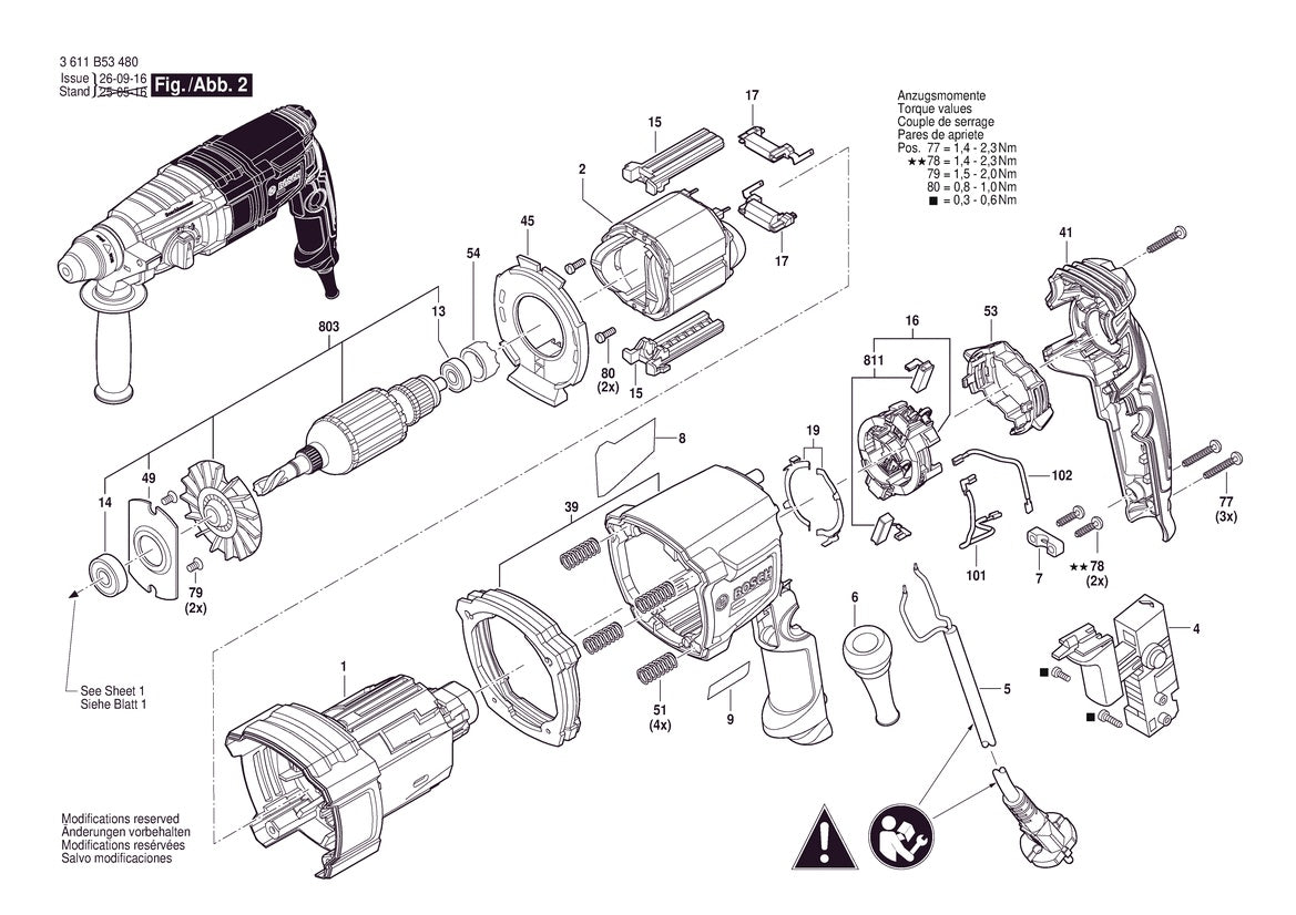 Vue éclatée Bosch GBH 2-26 3 611 B53 440 - page 2
