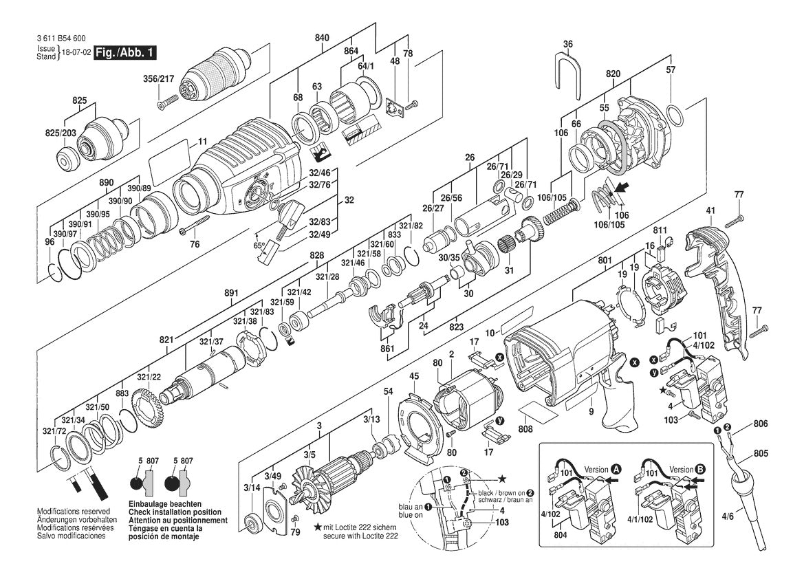 Vue éclatée Bosch GBH 2-25 F 3 611 B54 600 - page 1