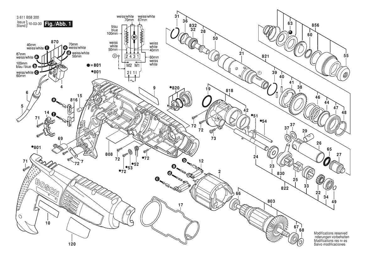 Vue éclatée Bosch GBH2-18 RE 3 611 B58 3H0 - page 1