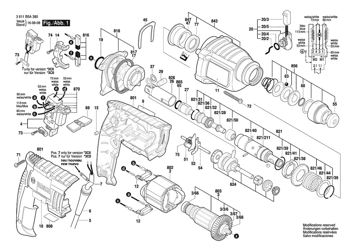 Vue éclatée Bosch GBH 2-20 3 611 B5A 6G0 - page 1