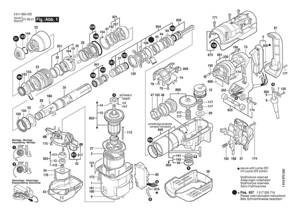 Vue éclatée Bosch GBH 5-40 DCE 3 611 B64 030 - page 1