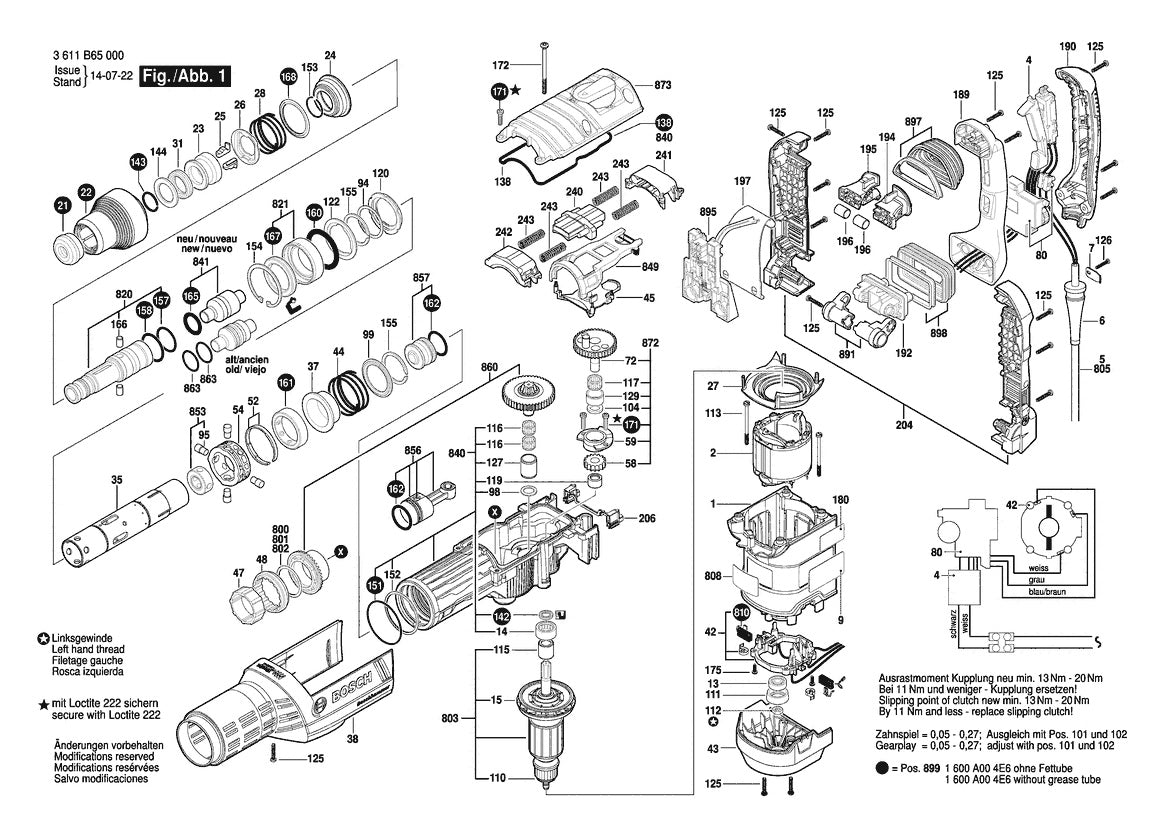 Vue éclatée Bosch GBH 8-45 DV 3 611 B65 030 - page 1