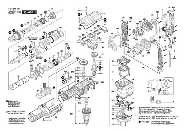 Vue éclatée Bosch GBH 8-45 DV 3 611 B65 030 - page 1
