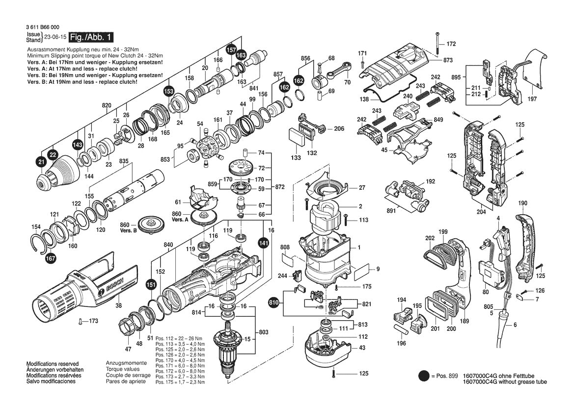 Vue éclatée Bosch GBH 12-52 DV 3 611 B66 080 - page 1