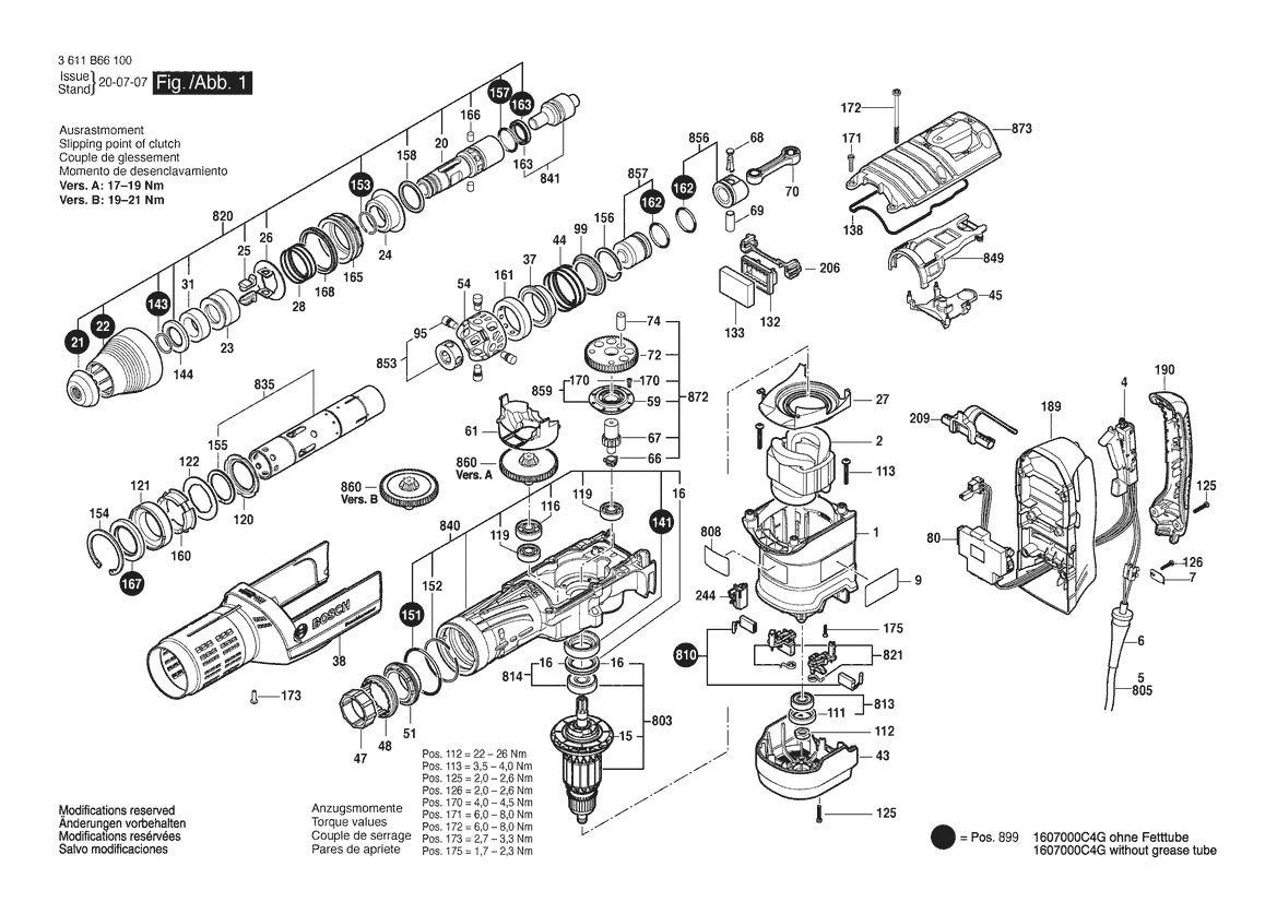 Vue éclatée Bosch GBH 12-52 D 3 611 B66 100 - page 1
