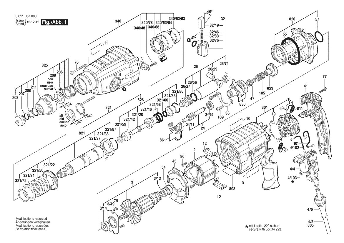 Vue éclatée Bosch GBH 2-28 D 3 611 B67 080 - page 1