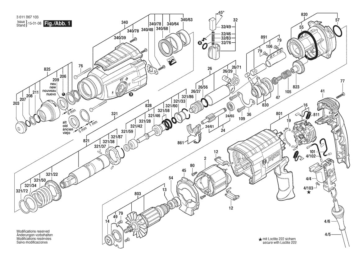 Vue éclatée Bosch GBH 2-28 DV 3 611 B67 103 - page 1