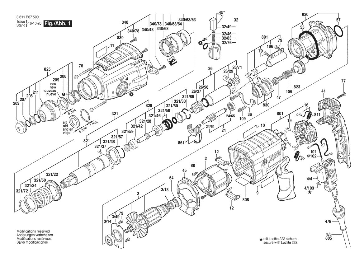 Vue éclatée Bosch GBH 2-28 3 611 B67 500 - page 1