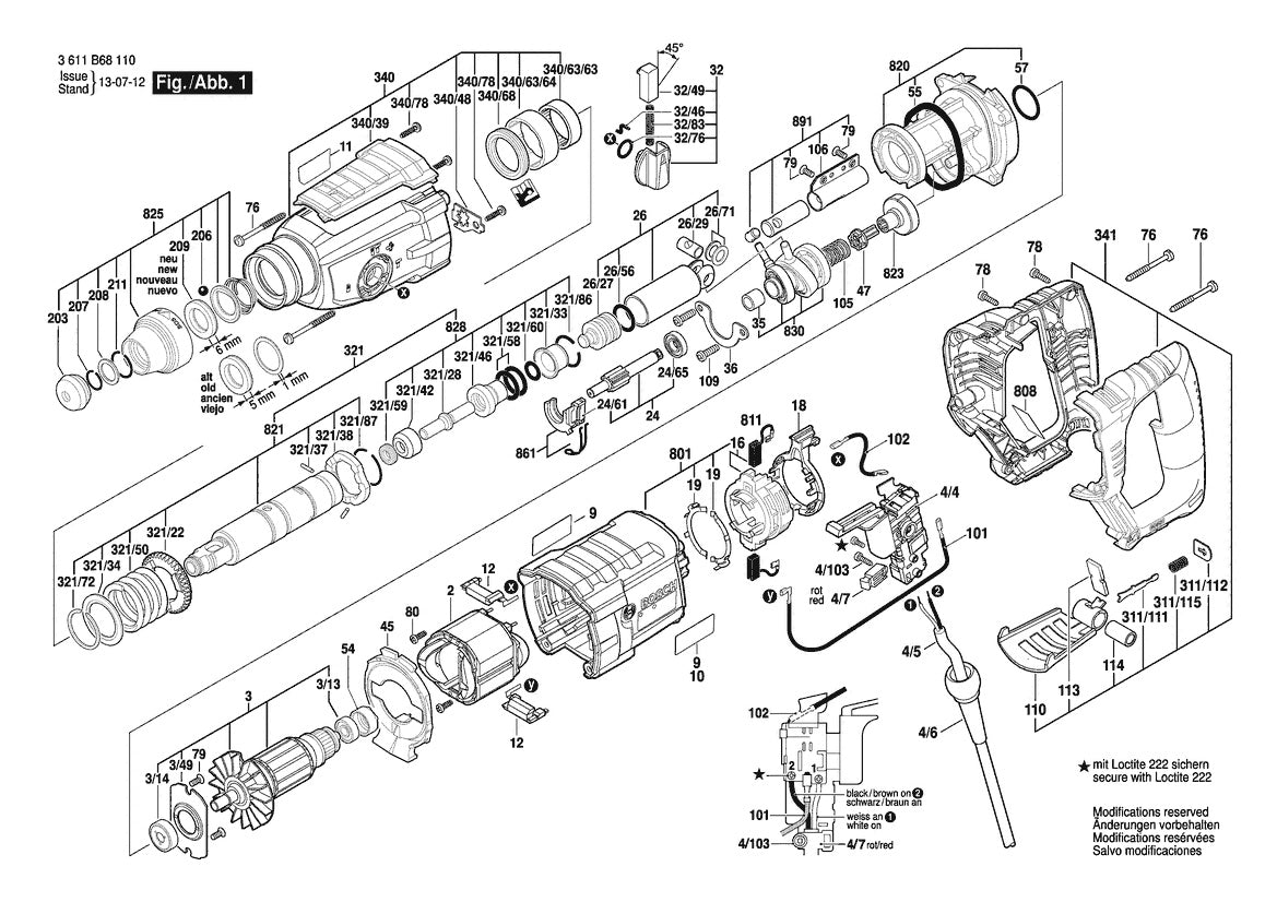 Vue éclatée Bosch RH228VC 3 611 B68 110 - page 1