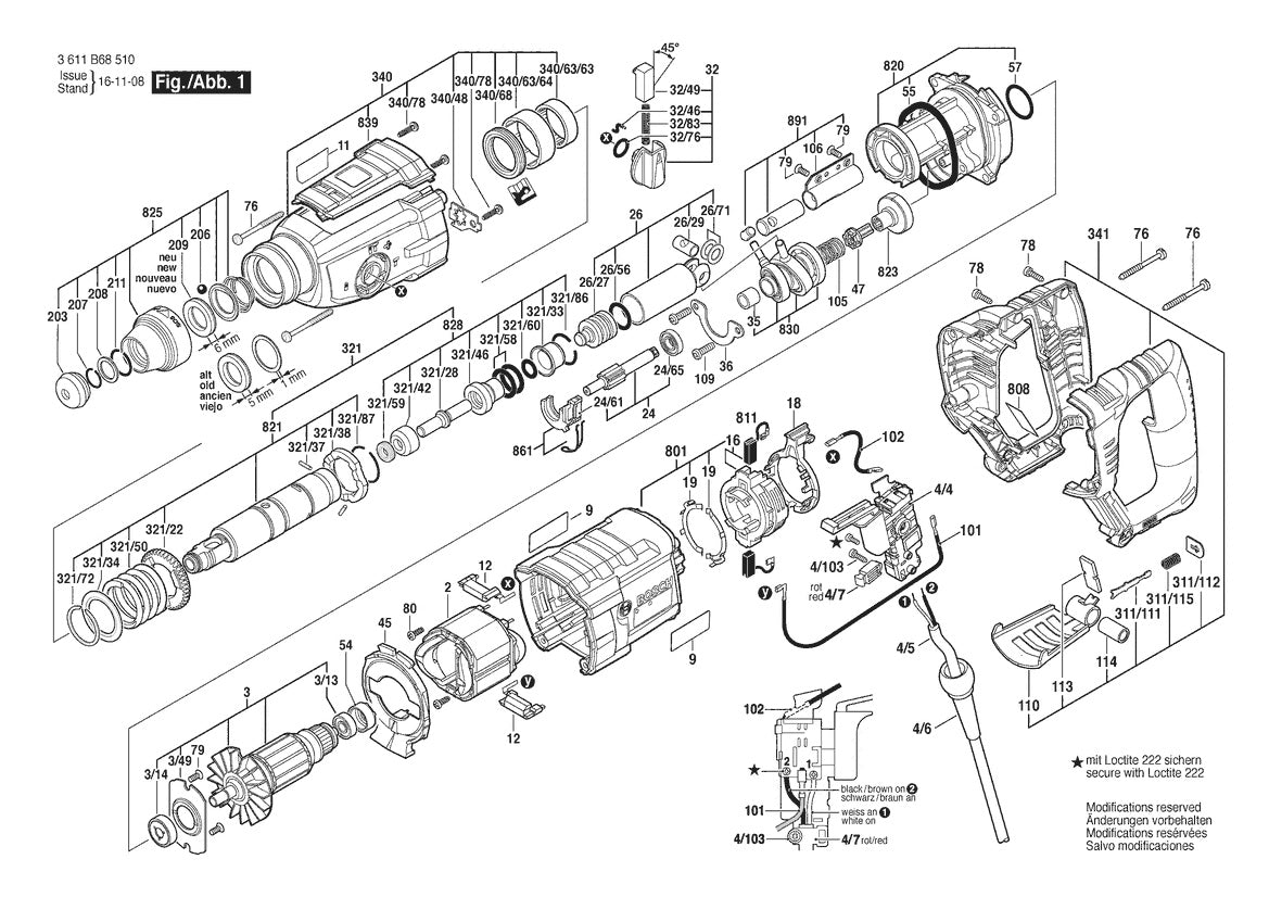Vue éclatée Bosch GBH2-28 L 3 611 B68 513 - page 1