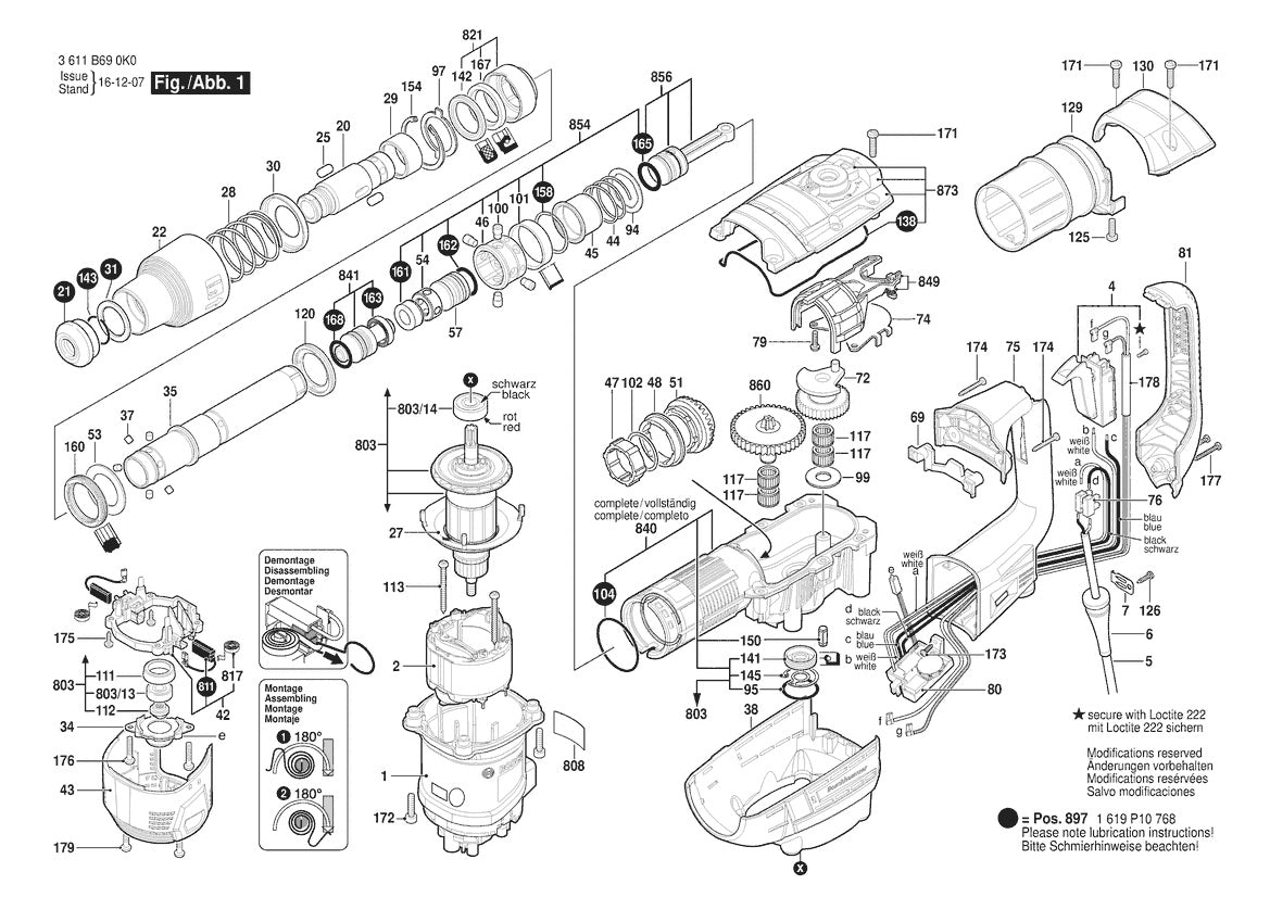 Vue éclatée Bosch GBH 5-40 DC 3 611 B69 050 - page 1