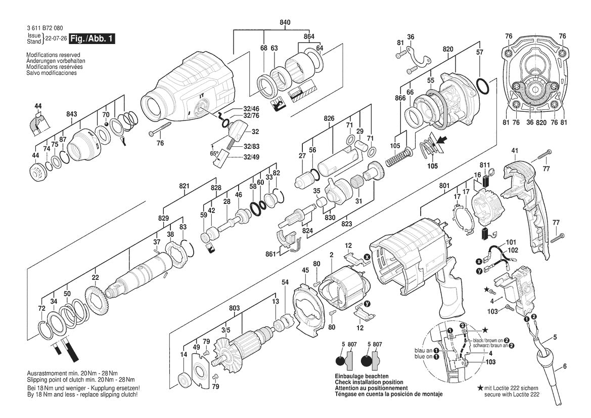 Vue éclatée Bosch GBH 2-24 RE 3 611 B72 080 - page 1