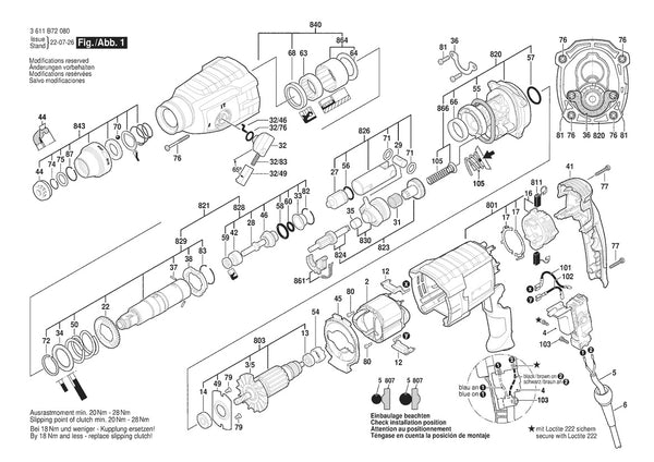 Vue éclatée Bosch GBH 2-24 RE 3 611 B72 080 - page 1