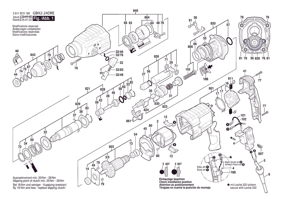 Vue éclatée Bosch GBH2-24DRE 3 611 B72 1F1 - page 1