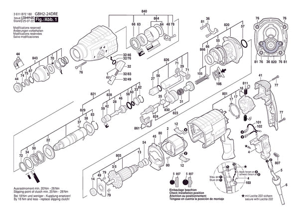 Vue éclatée Bosch GBH2-24DRE 3 611 B72 1F1 - page 1