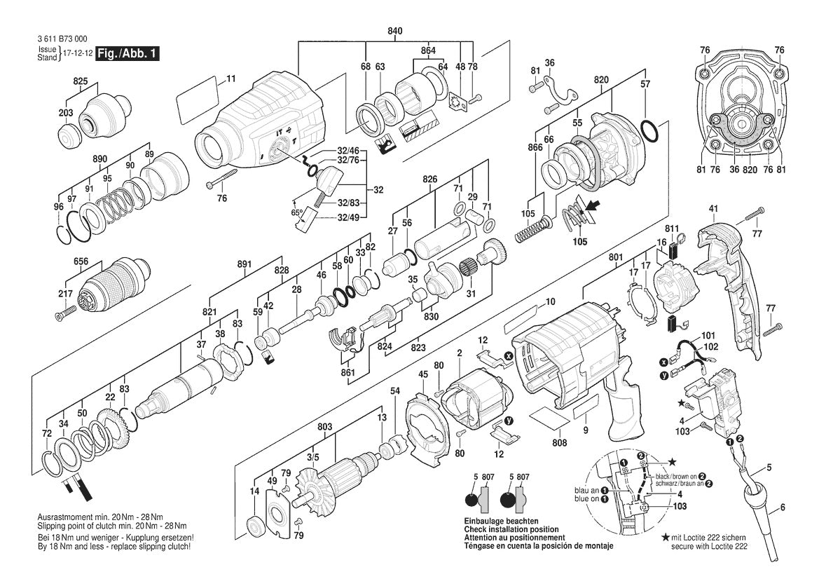 Vue éclatée Bosch GBH 2-24 DFR 3 611 B73 030 - page 1