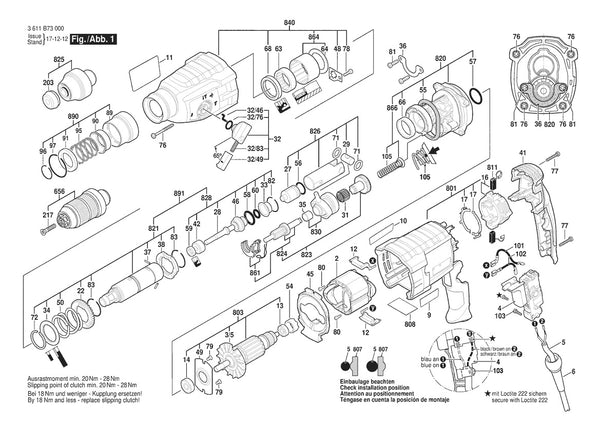 Vue éclatée Bosch GBH 240 F 3 611 B73 090 - page 1