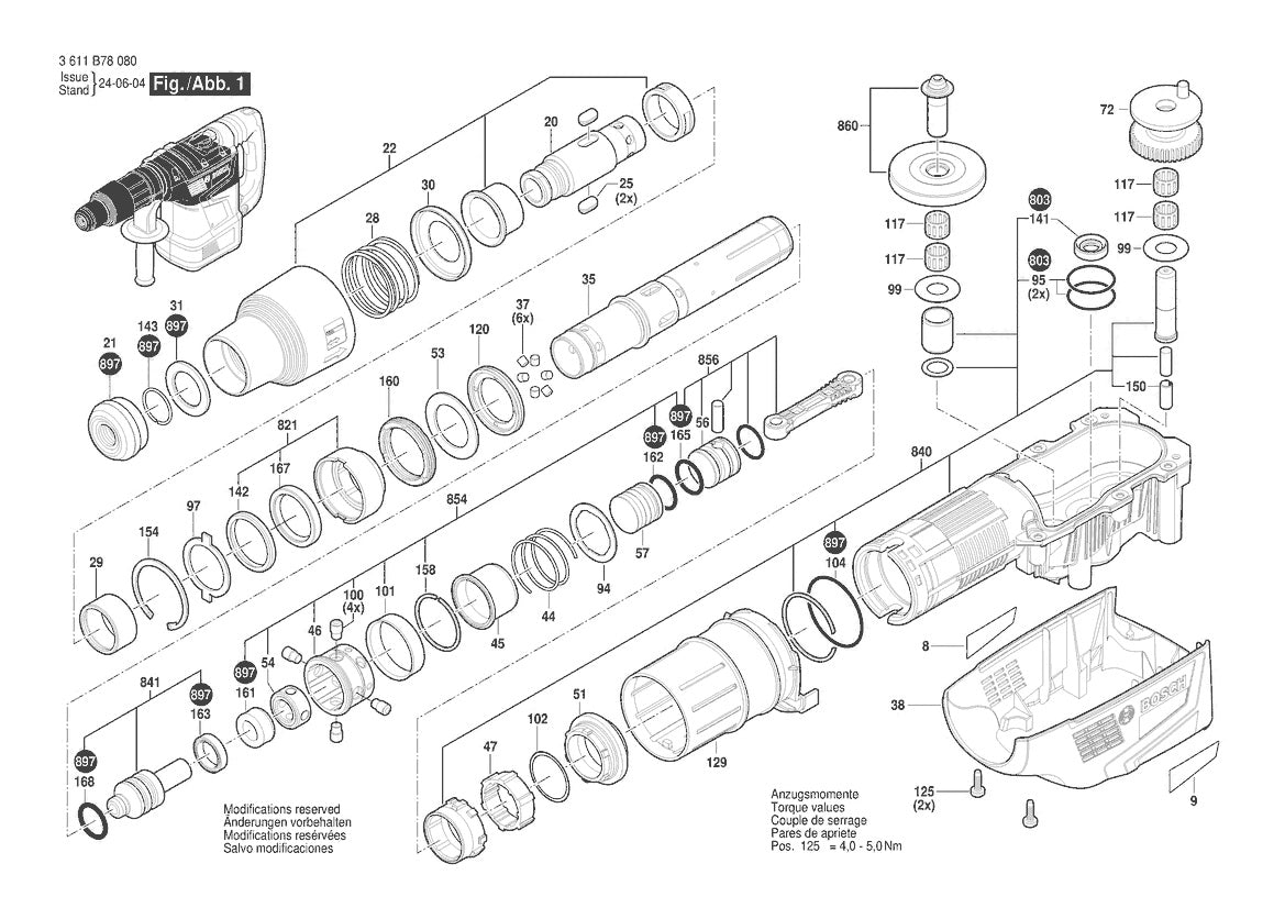 Vue éclatée Bosch GBH 6-42 C 3 611 B78 0L0 - page 1