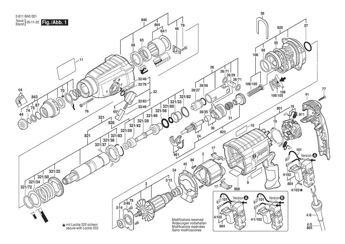 Vue éclatée Bosch GBH 2-24 D 3 611 BA0 001 - page 1