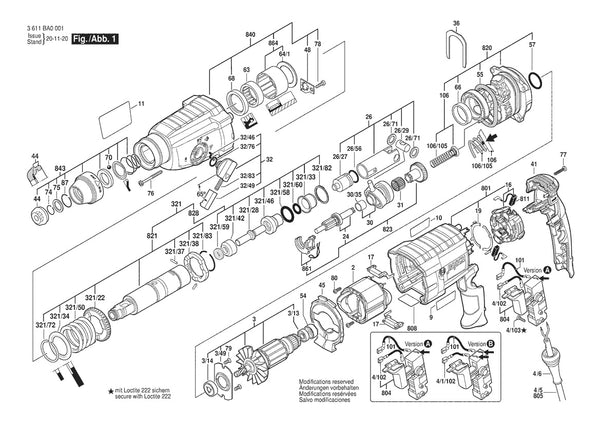 Vue éclatée Bosch GBH 2-24 D 3 611 BA0 001 - page 1