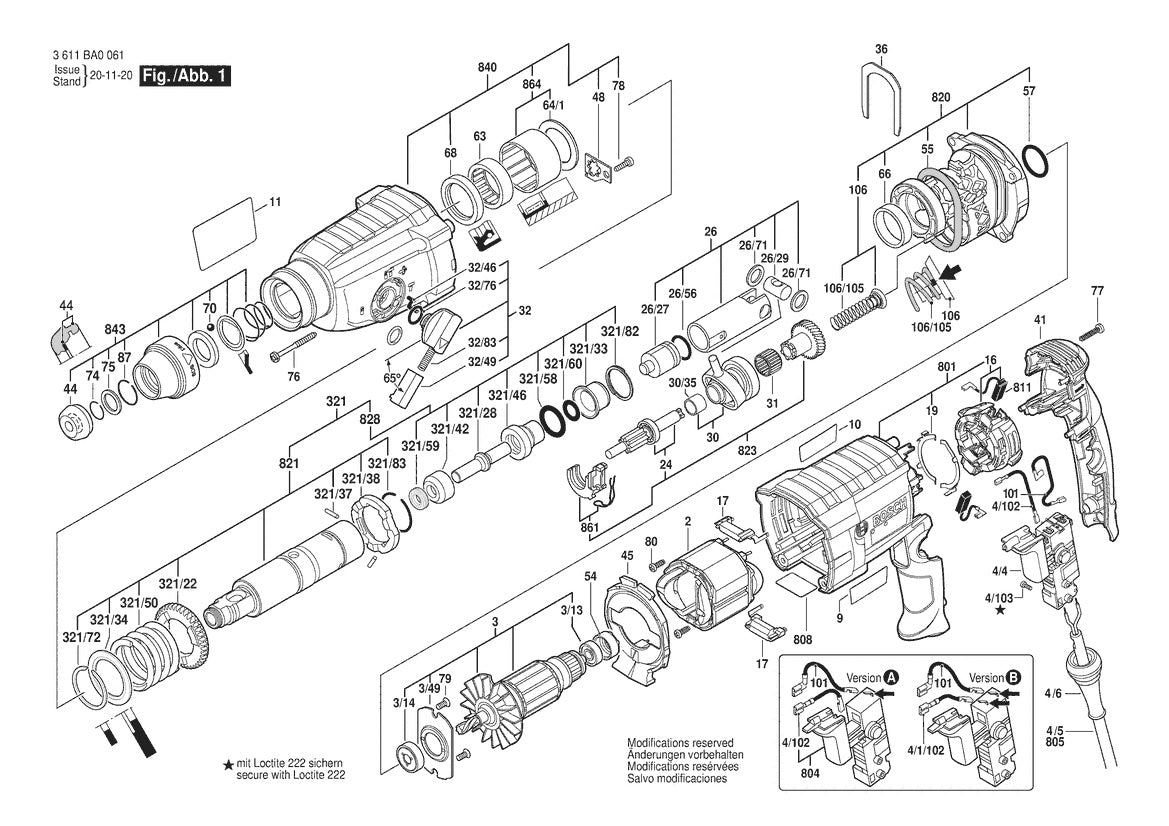 Vue éclatée Bosch GBH 2-24 D 3 611 BA0 071 - page 1