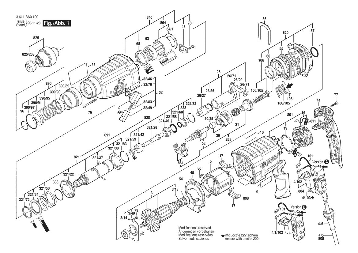 Vue éclatée Bosch GBH 2-24DF 3 611 BA0 100 - page 1