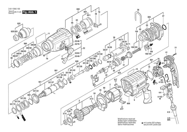 Vue éclatée Bosch GBH 2-24 DV 3 611 BA0 1D0 - page 1