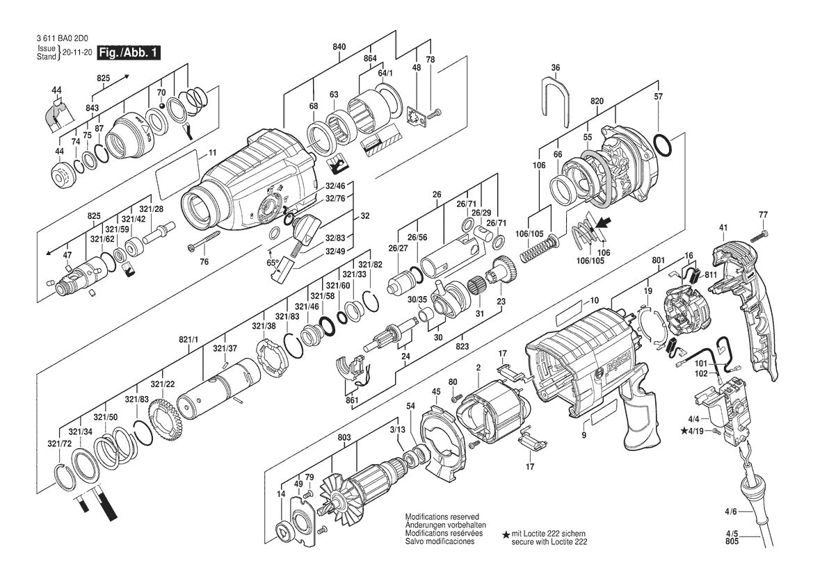Vue éclatée Bosch GBH2-24 D 3 611 BA0 2D0 - page 1