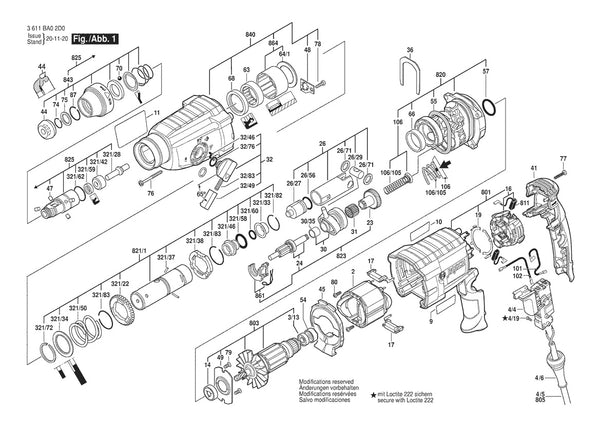 Vue éclatée Bosch GBH2-24 D 3 611 BA0 2D0 - page 1