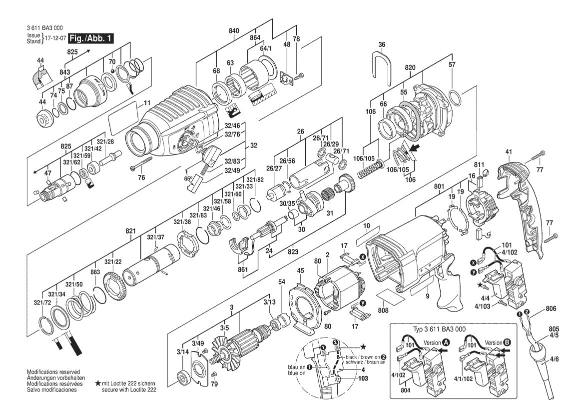 Vue éclatée Bosch GBH 2-26 D/DF 3 611 BA3 000 - page 1